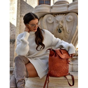 K18 Petit sac à dos cuir pour dames. Cuir italien tressé fait-main vintage | Noir Marron Vert Beige